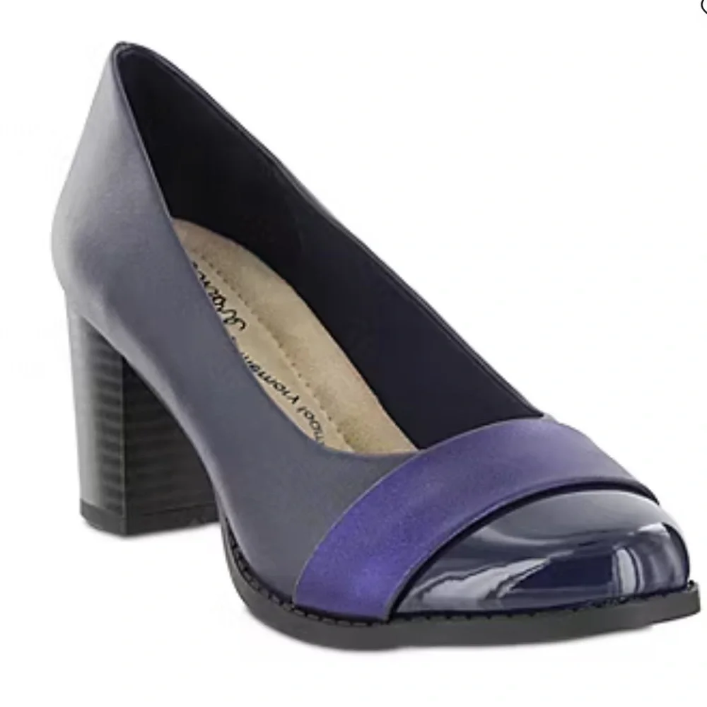 Mia Amore Navy Ivaa Slip-on Soft Toe Block Heel Memory Foam Pumps 8.5 NEW